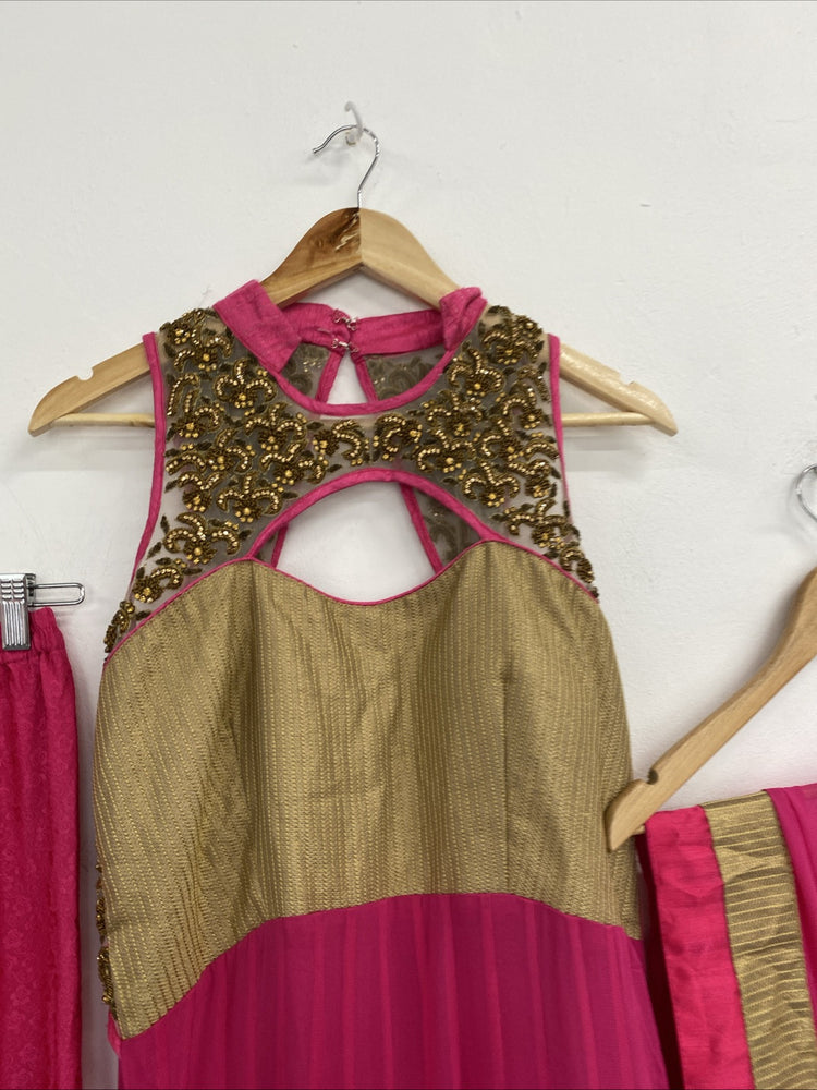 Anarkali dress lenga party wear Pink And Gold Size 8-10 Stunning EC001