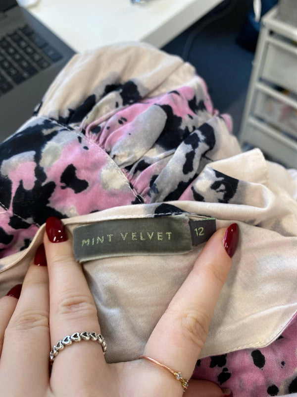 Lovely mint velvet beige pink patterned midi dress UK 12 KN003