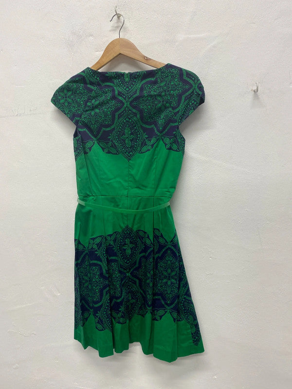 Stunning Oasis emerald Green Navy oriental party dress Uk10 MA003