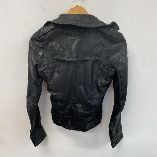 All Saints Stylish Vintage Black Leather Jacket UK 8 KM004