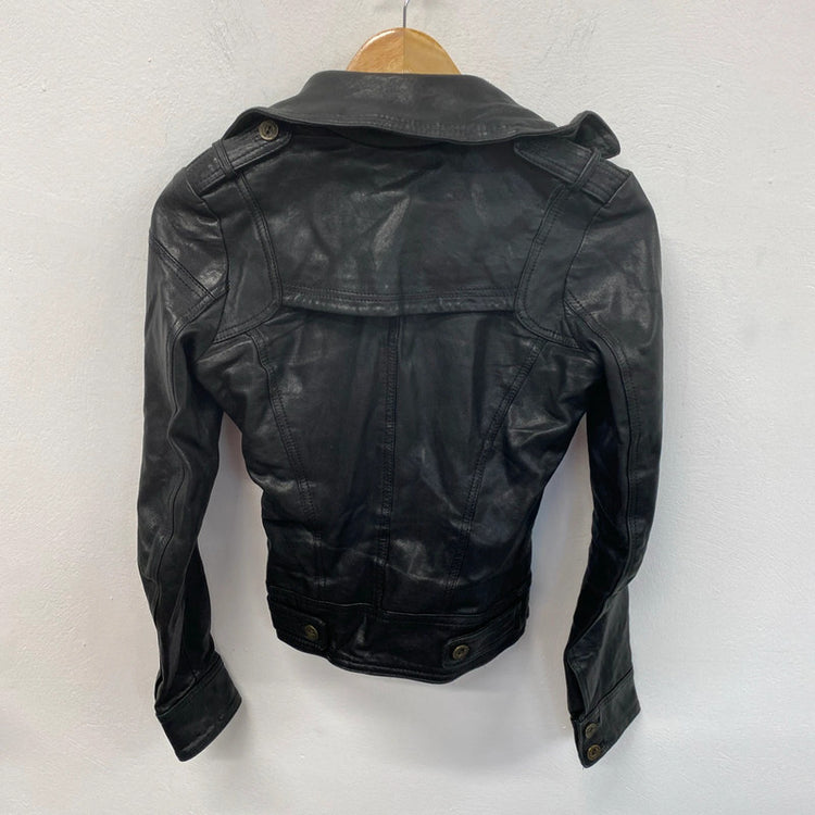 All Saints Stylish Vintage Black Leather Jacket UK 8 KM004