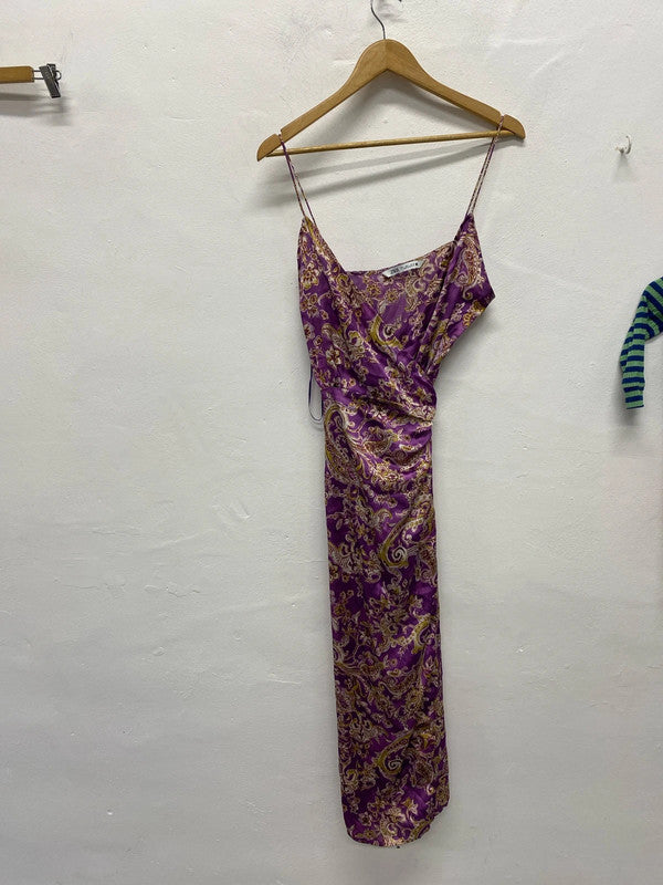 Fabulous Zara slinky wrap purple floral summer occasion party dress UkL KS002