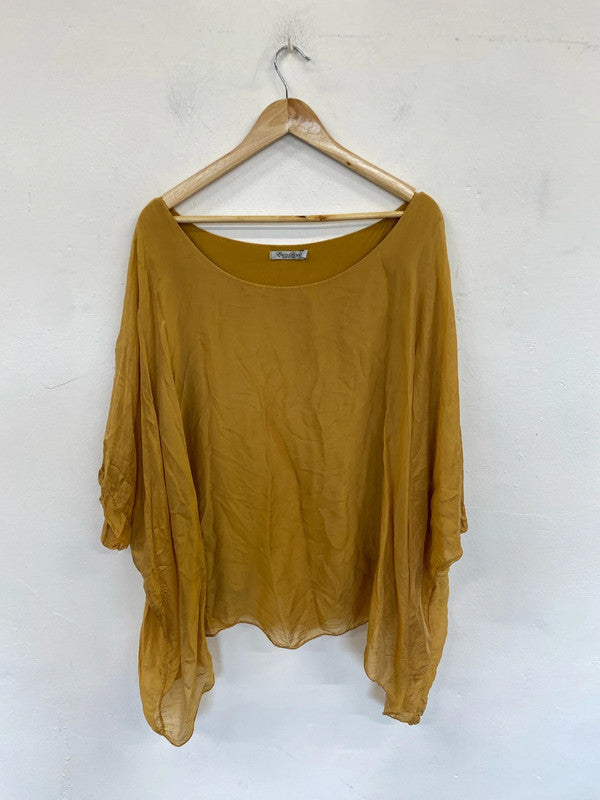 Fun and flirty Elena Baldi silk blend overlay dolman sleeve blouse uk 16 NC001