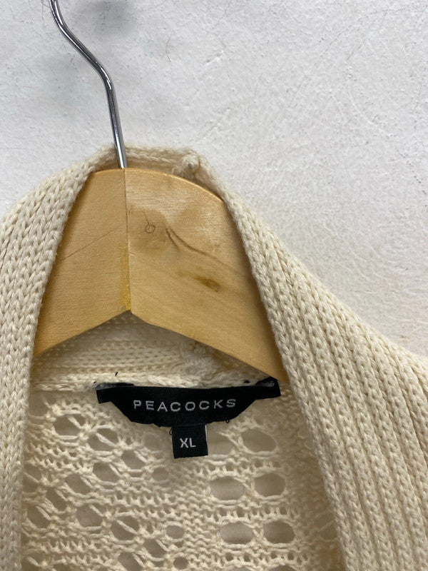 Lovely peacocks cream crochet longline cardigan UK XL IM001