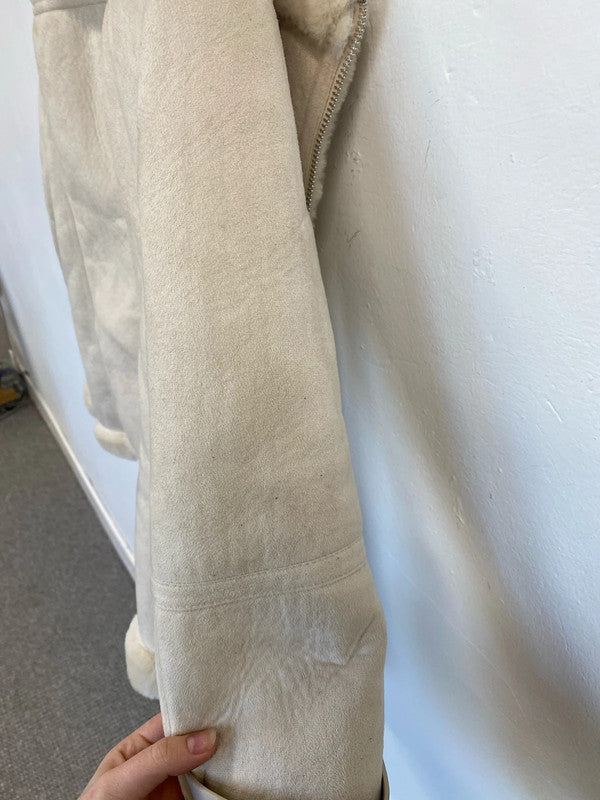 Next Fabulous Cream Faux Fur & Faux Leather Jacket UK 10 CJ001