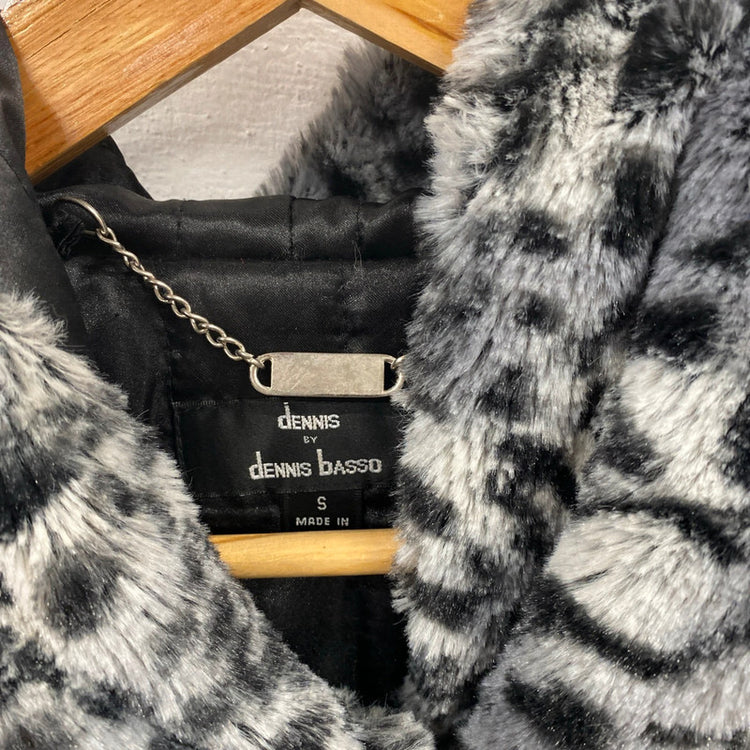 Dennis Basso Snow Leopard Grey Faux Fur Coat Size S AW002