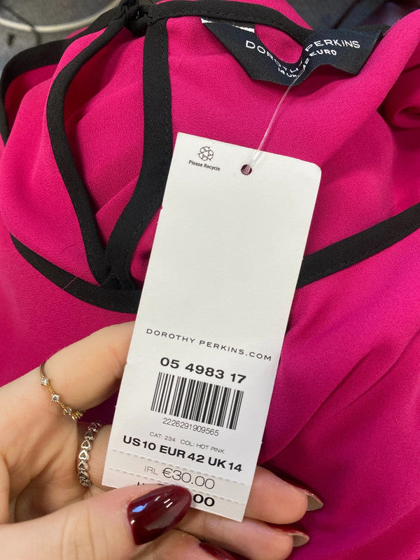 Lovely Dorothy Perkins pink black hem lightweight blouse UK 14 AO001