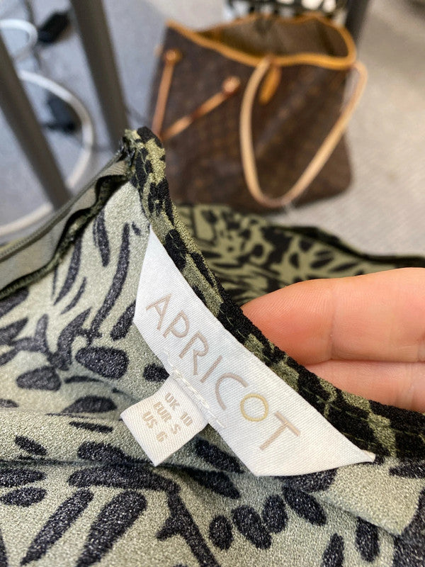 Fabulous Apricot Khaki & black abstract dress Uk10 LD001