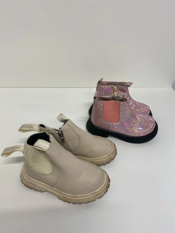 Fabulous bundle 5 Duo of girls ankle boots sparkly pink & cream uk26 JS005