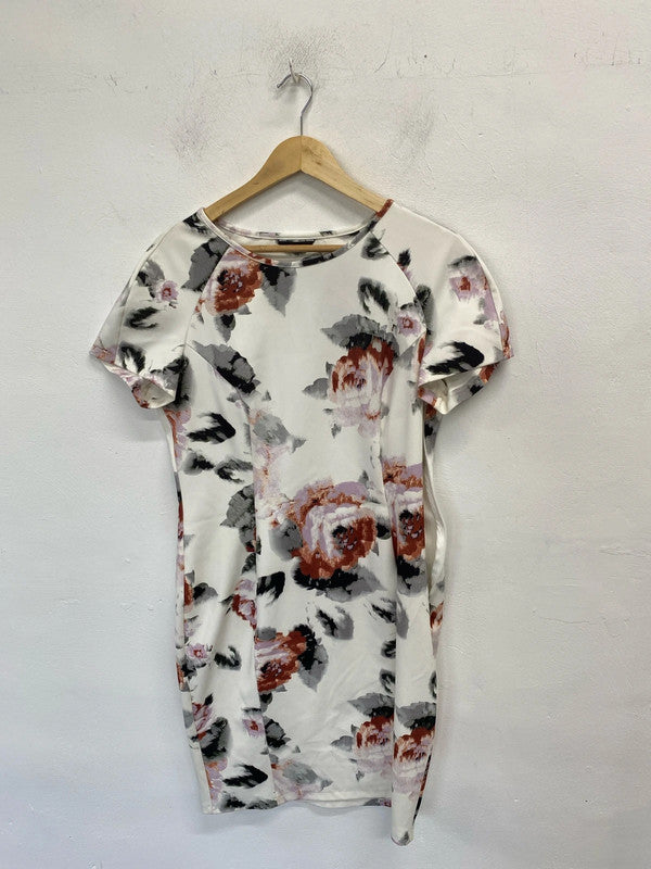 Stunning autograph white rose pattern midi dress UK 14 LG006