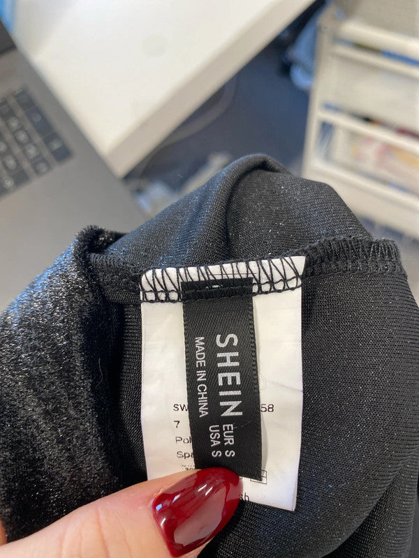 Stunning Shien black velvet look mesh long sleeve top UK 8 AE001