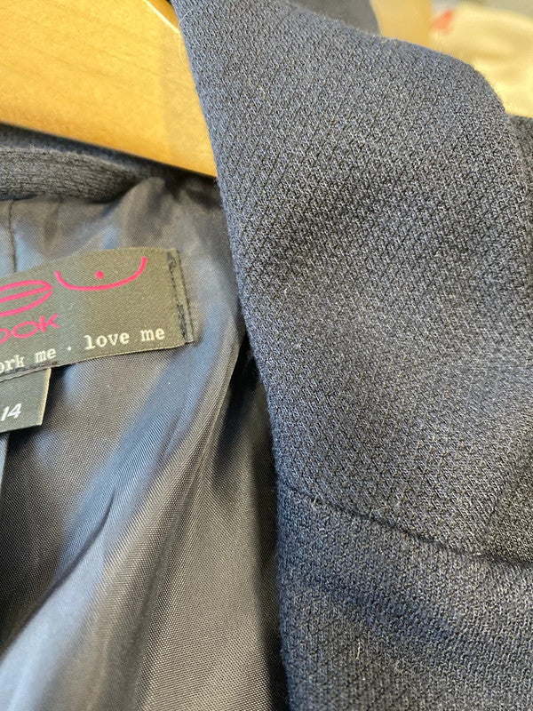 Fab New Look textured navy blazer Uk14 classic AO001