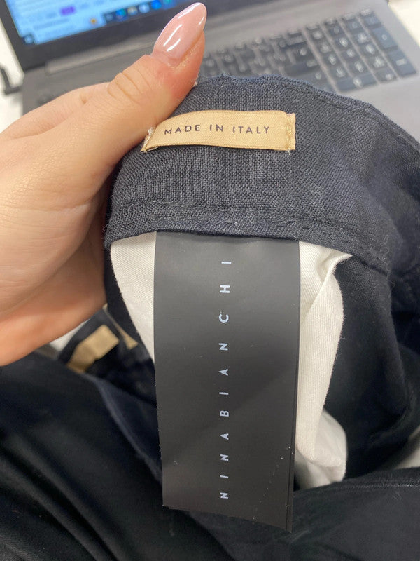 Stunning Nina Bianchi cotton linen navy trousers UK 10 SS002