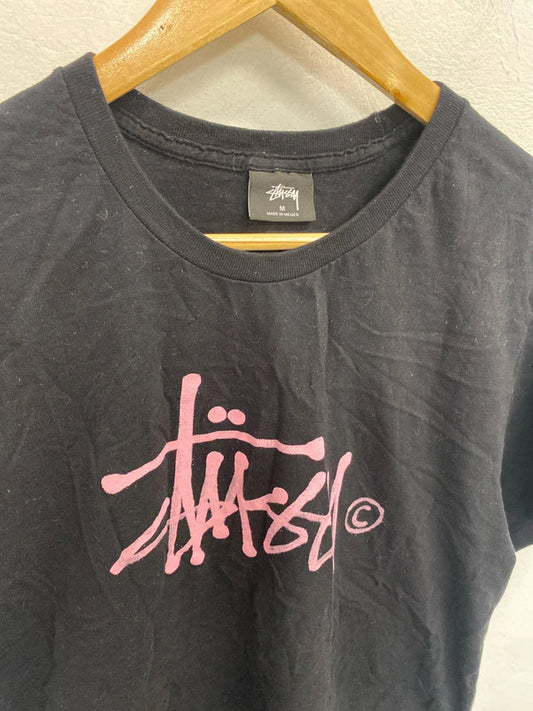 Awesome Stussy logo graffiti tee pink black M LL003