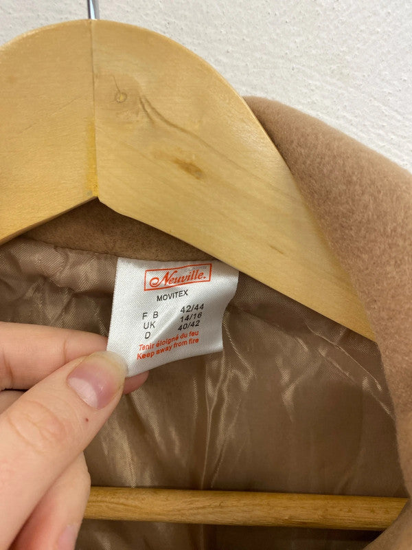 Neuville Stylish Tan Overcoat & Faux Fur Hood UK 14-16 JW002