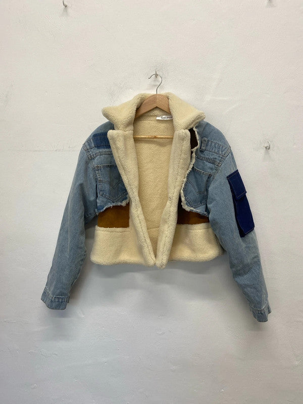 Tatiama Stylish Layered Denim Fleece Jacket Size S AE001