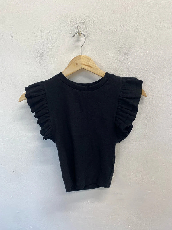 Lovely Zara frill sleeve black top UK S JM008
