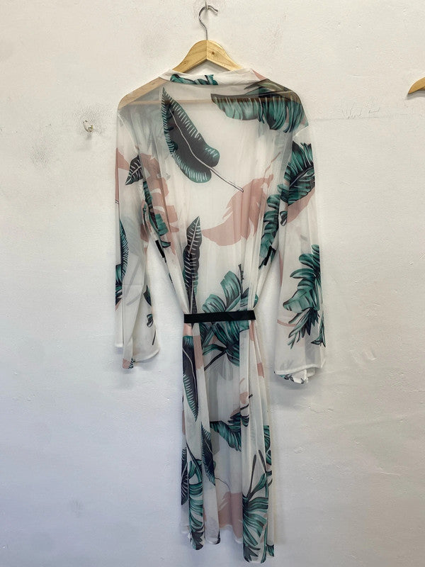 Lovely botanical sheer floral Shein kimono tie waist UK XL LD003