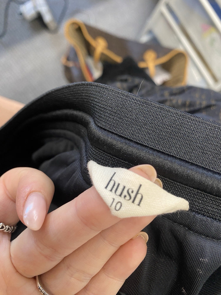 Lovely Hush Velvet Pleated Midi Skirt Black Thea Velour Waistband UK 10 JP001