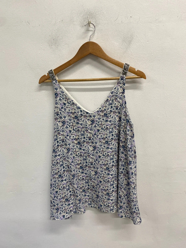 Gorgeous next petite new lilac floral sparkle cami UK 16 petite FR001