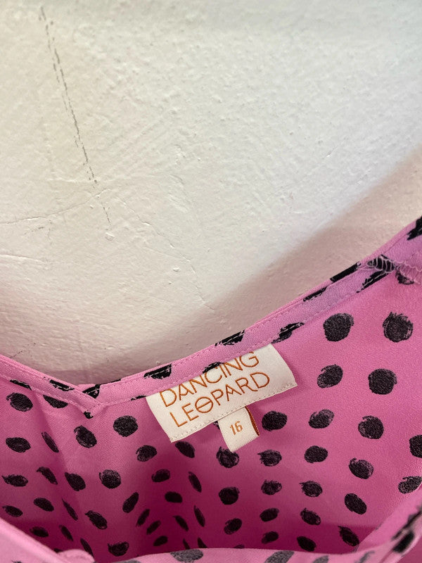 Dancing Leopard Stylish Pink & Black Polka Dot Slip Dress UK 16 GW001