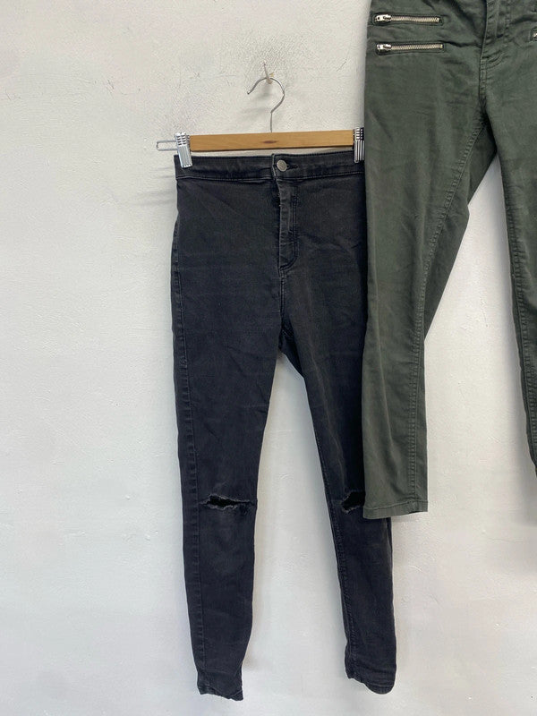 Lovely duo of jeans Topshop khaki black ripped UK 6 JA001 #1