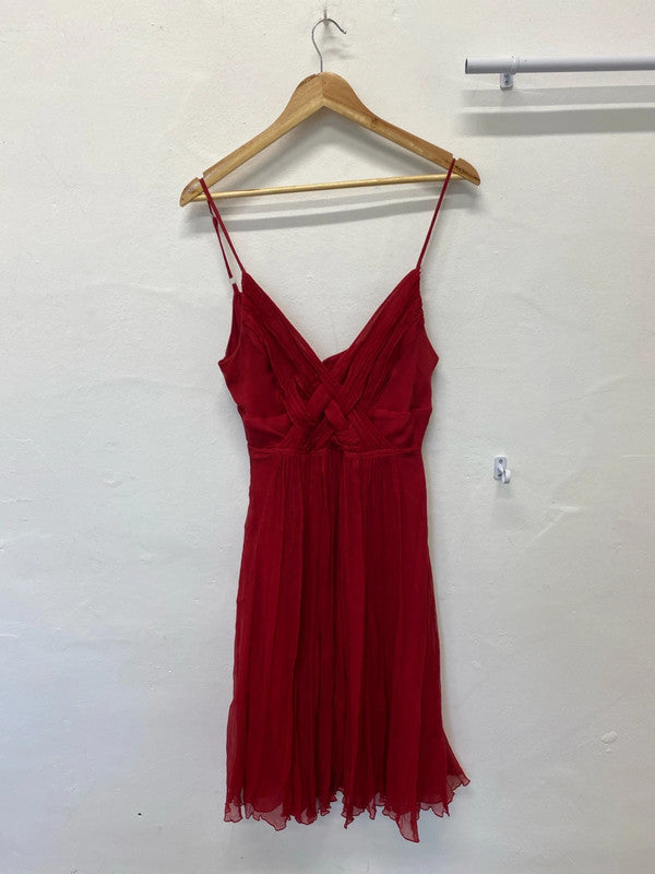 Fabulous Kookai Red silk dress Uk16 romantic Spanish flair LG006