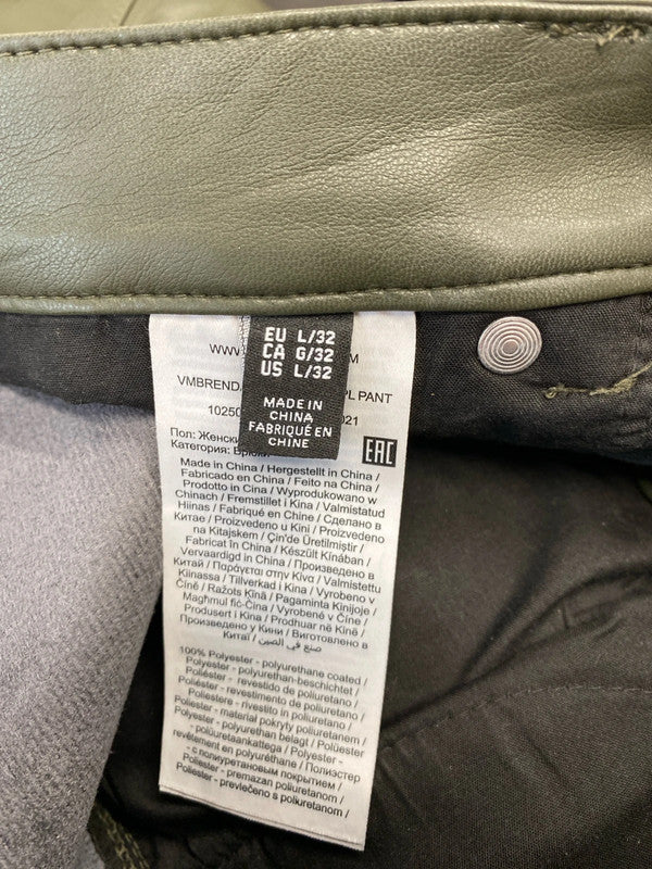 Fabulous Moss Green faux leather trousers UkL straight leg KS002