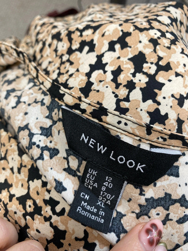 Lovely new look brown white floral blouse UK 12 NN001