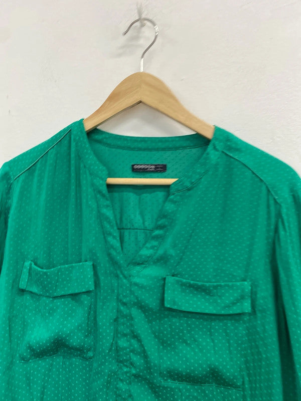 Lovely bonob jeans green spotted blouse UK L JB003