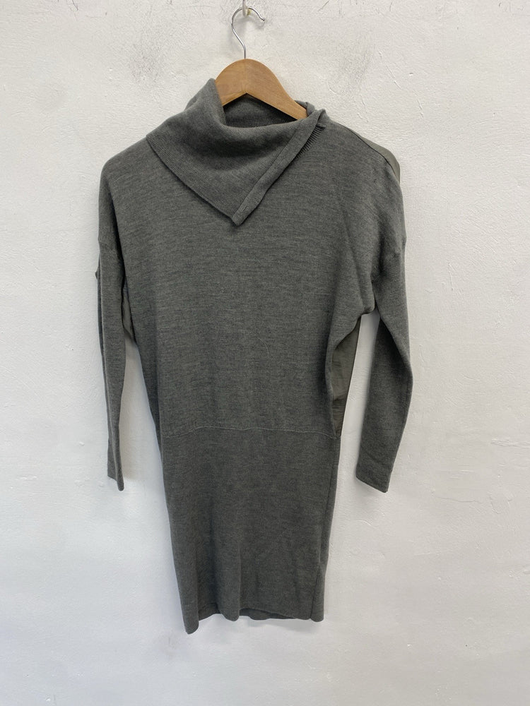 Stunning All Saints “flik” Grey Merino Wool Midi Dress UK S SD002