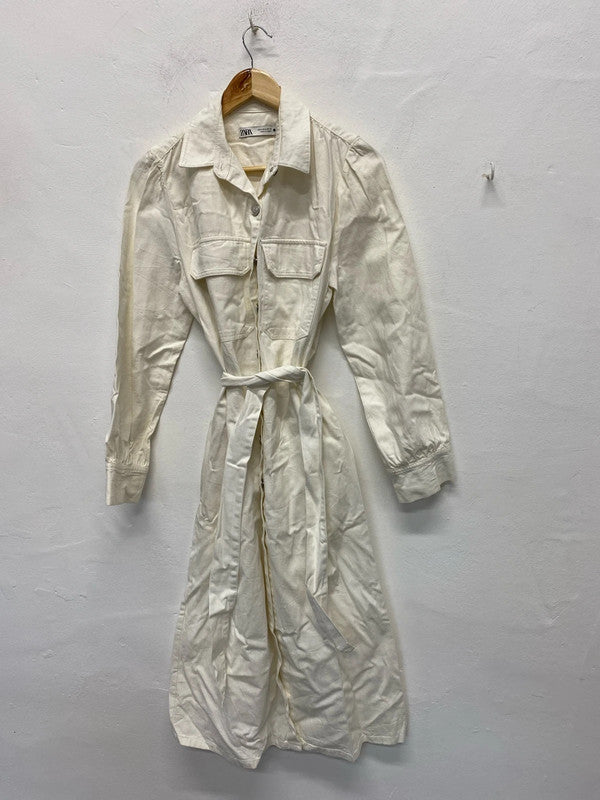 Fabulous Zara Cream Denim Midi shirt Dress UkM KS002