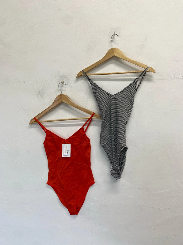 Lovely duo of bodysuits Topshop orange b&w UK 12 NN001 #4