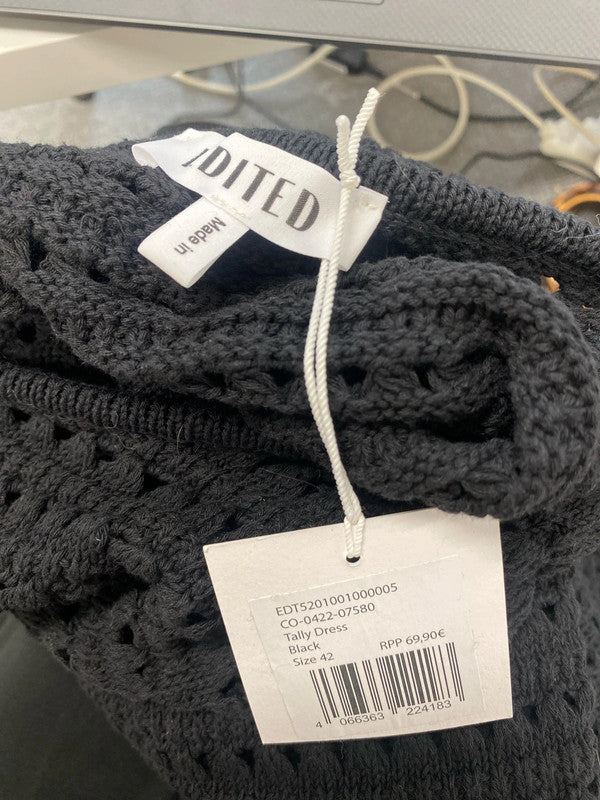 Lovely edited black crochet beach cover up dress midi UK 14 LB001