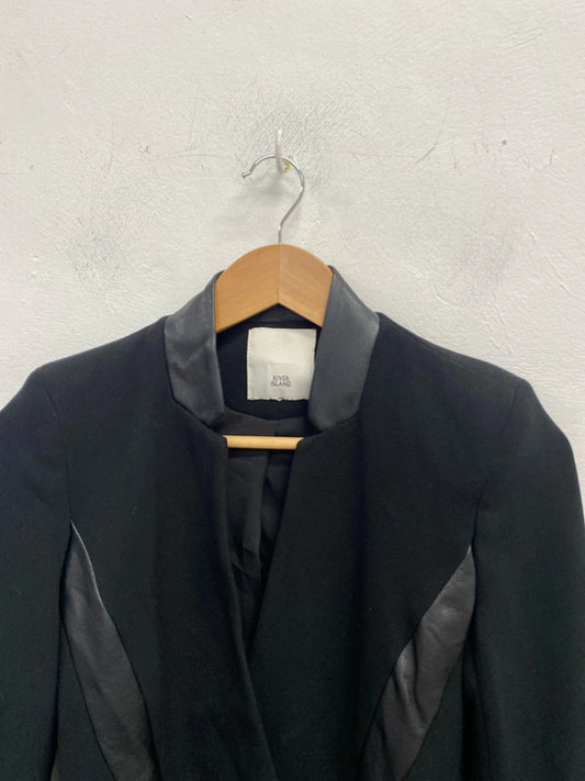 Lovely river island black jacket with faux leather sleeve and collar UK S KM004