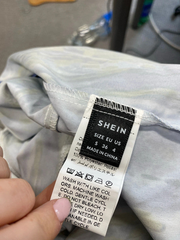 Stunning Shein blue Green pattern maxi dress UK S LL003