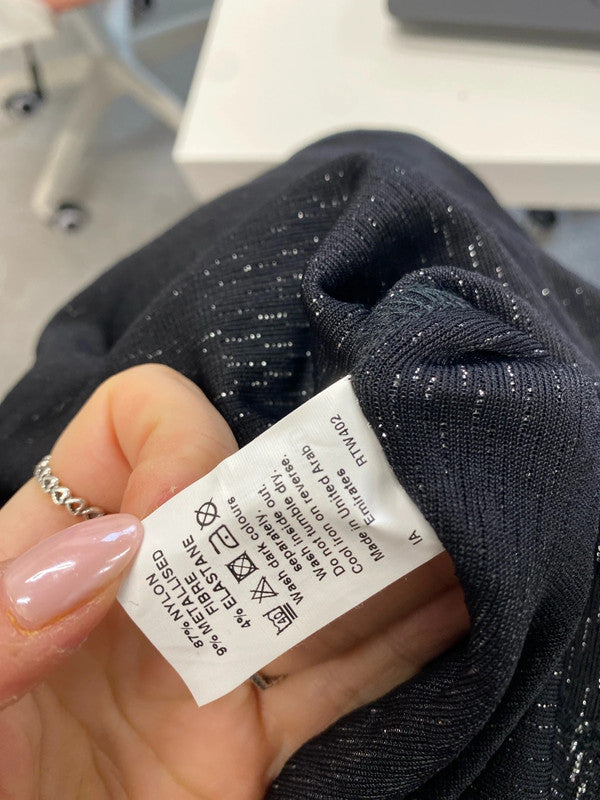 Stunning river island black maxi silver sparkle ruched UK 8 KM004