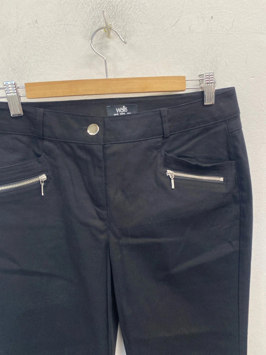 Lovely Wallis black crop trousers zip pocket UK 10 SW001