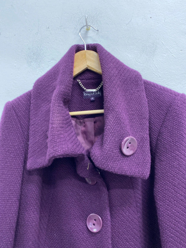 Fabulous Long Tall Sally Prune purple wool blend coat Formal or fun Uk10 KD001