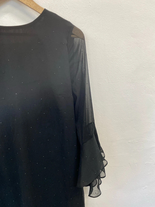 Gorgeous h&m black diamanté midi frill sleeve dress UK 10 LL003