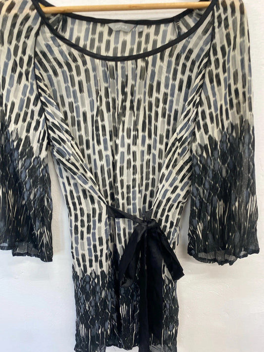 Lovely per Una sheer tie waist grey black cream tunic UK 14 RR002