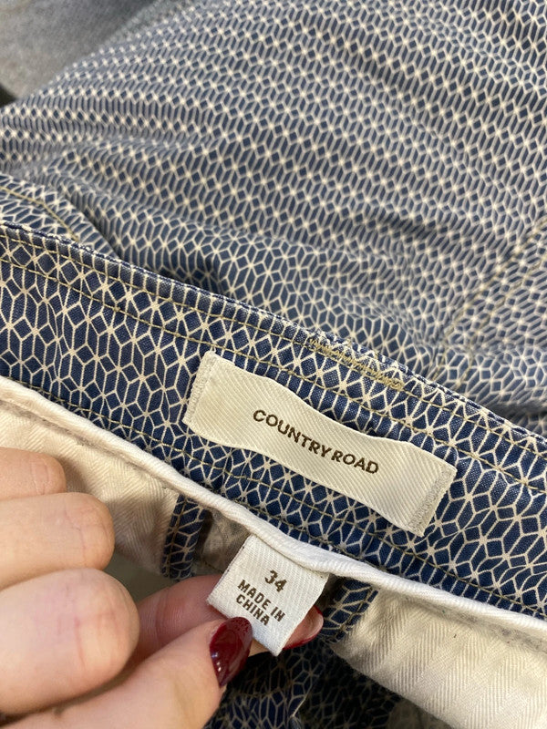 Fabulous country road navy men’s pattern chino shorts W34 AG005