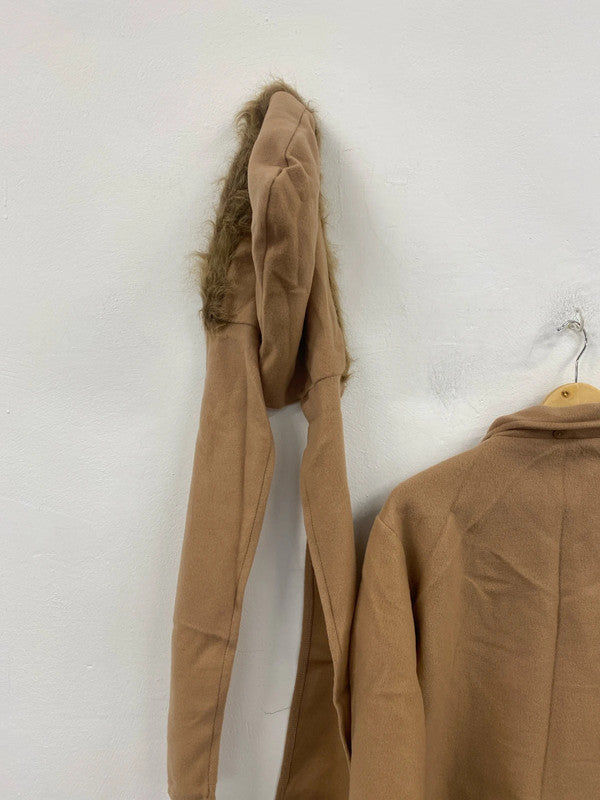 Neuville Stylish Tan Overcoat & Faux Fur Hood UK 14-16 JW002