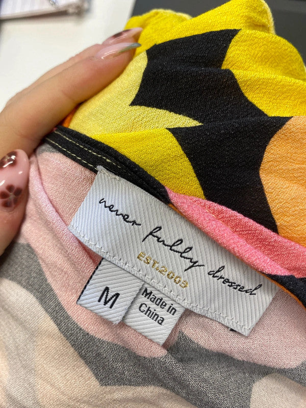 Gorgeous never fully dressed orange black yellow pattern tie beach cover up UK M JM005