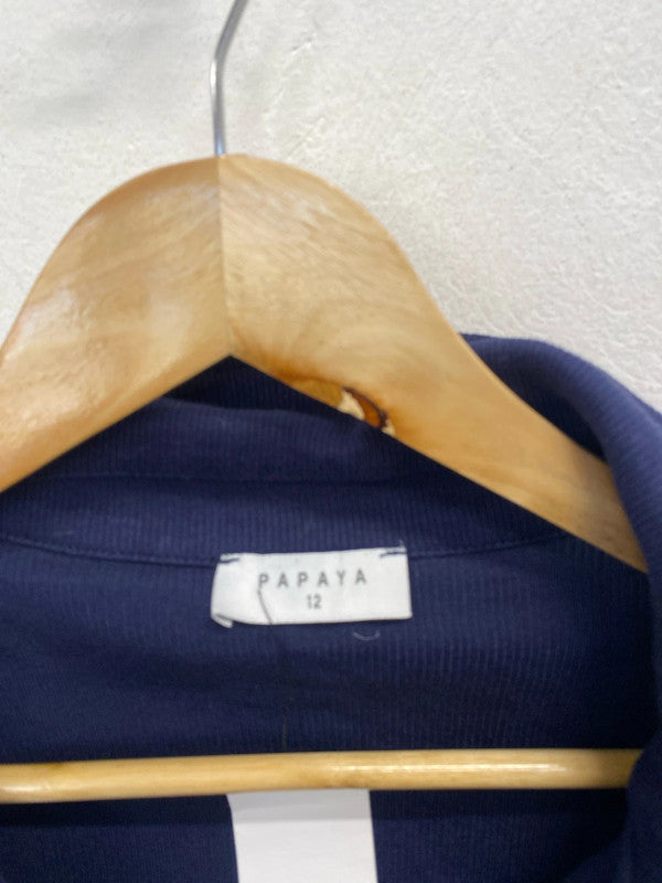 Gorgeous papaya long sleeve navy ribbed collared top UK 12 AO001