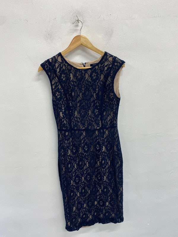 Lovely French connection navy lace midi dress UK 14 KN003