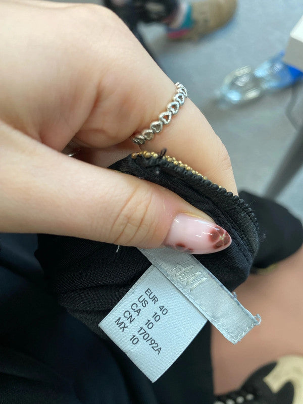 Lovely H&M black slip dress with gold neckline UK 12 LL003