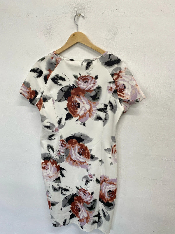 Stunning autograph white rose pattern midi dress UK 14 LG006