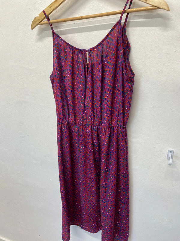 Fabulous Barkins purple ditsy slinky summer dress Uk8 JM005