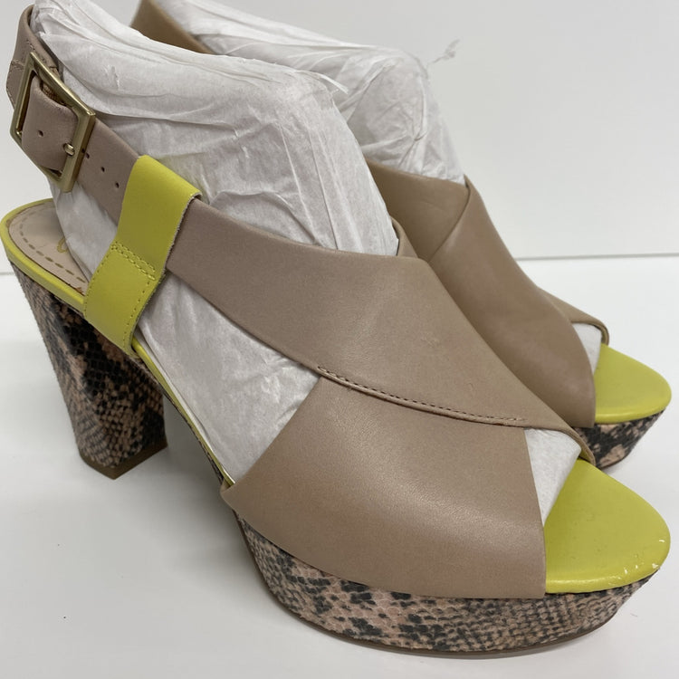 Clarks UK Size 5 Neon Yellow & Snakeskin Block Heel Leather Shoes New LW005